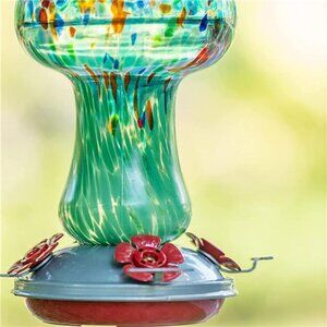 28 Ounces Hand Blown Glass Hummingbird Feeder for Outside, 4 Feeding Perch